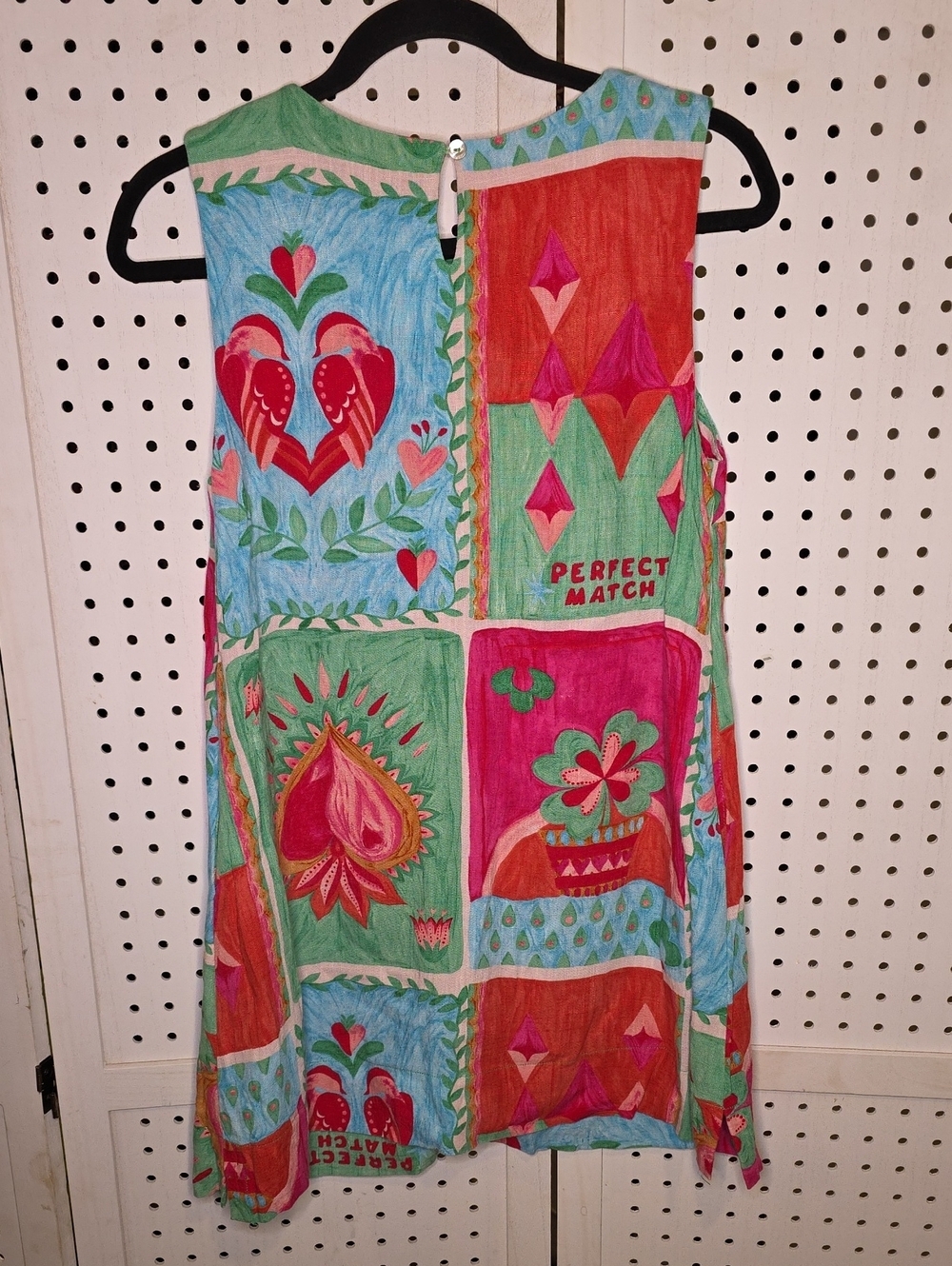Paper Heart Vibrant Patchwork Print Daisy Island Sleeveless Dress Linen PocketXS - Picture 7 of 7
